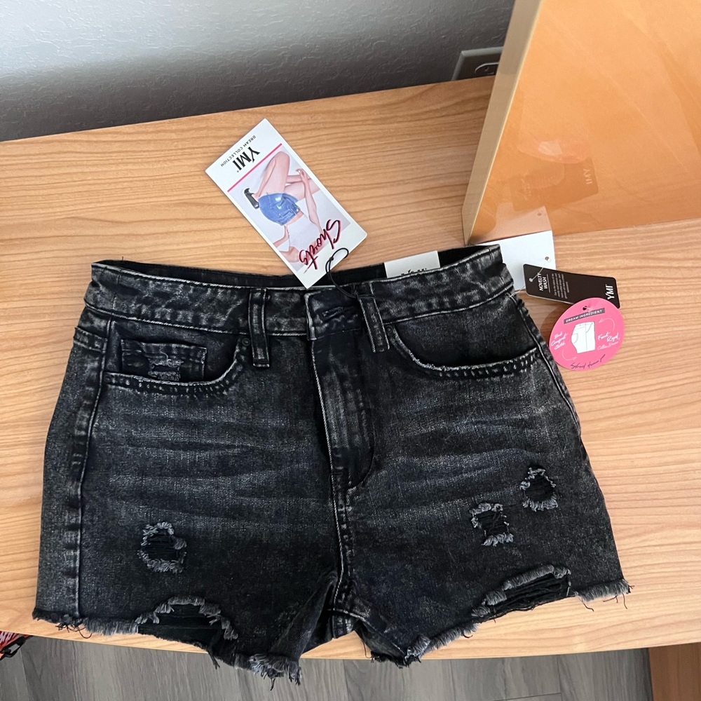 YMI Black Distressed Jean Shorts